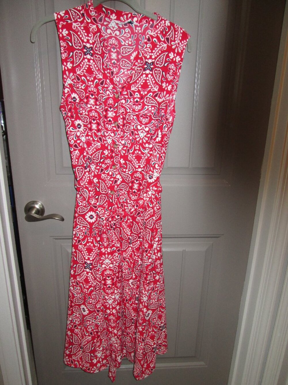 Croft & Barrow Red Floral Print Button Front Shirt Dress, Midi, Sleeveless, MED